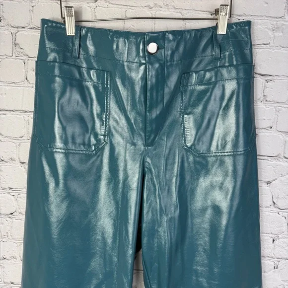 Anthropologie Colette Faux Patent Leather Wide-Leg Pants Teal Size 32 - Picture 3 of 9
